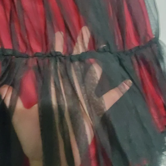 Black and Red Mini Bubble Skirt with Ruffled Tiers - Picture 4 of 4